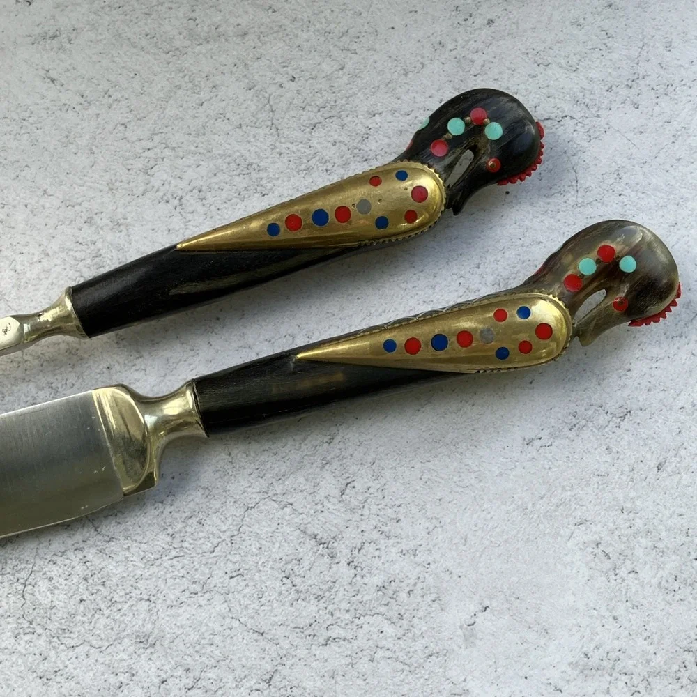 Vtg 50s Alfred Haddad Jezzine Bird Rooster Salad Spoon & Carving Set*AS IS READ*